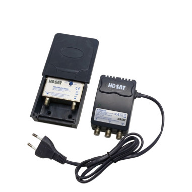 PACK HDSAT ANTENNE TNT TRINAPPE GAIN 18dB UHF rateau + Kit Preamplificateur de Mat 5G TNT UHF + Alim 12V 2 Sorties - Gain 38dB