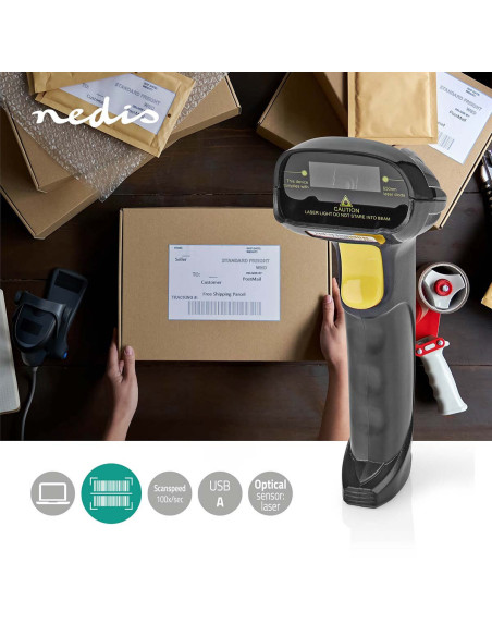 NEDIS Lecteur de Codes-Barres Laser Filaire Alimenté par Port USB