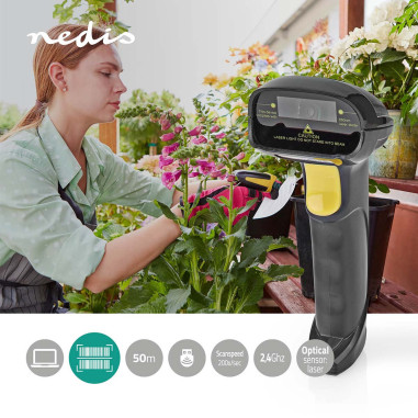 NEDIS Lecteur de Codes-Barres Sans Fil Laser Linéaire 1D Alimenté Par Pile Ou Port USB