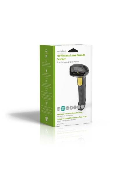 NEDIS Lecteur de Codes-Barres Sans Fil Laser Linéaire 1D Alimenté Par Pile Ou Port USB