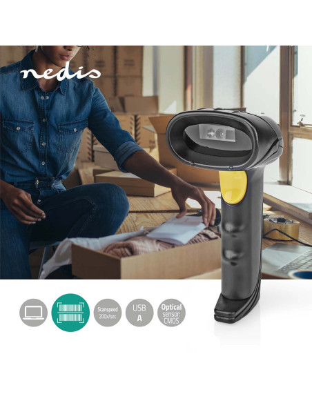 NEDIS Lecteur de Codes-Barres CMOS Filaire Linéaire 1D/2D/QR Port USB