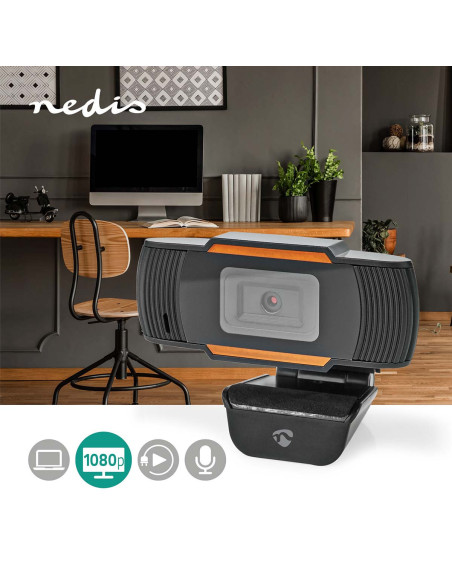 NEDIS Webcam Full HD Mise Au Point Fixe Microphone Intégré