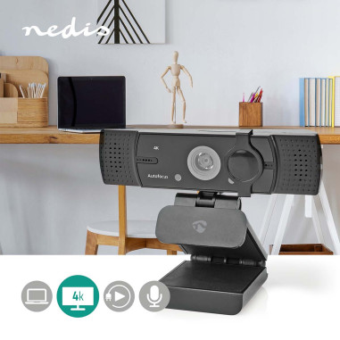 NEDIS Webcam Résolution 4K UHD Mise Au Point Automatique Microphone Intégré