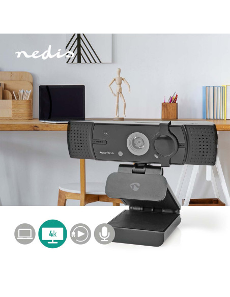 NEDIS Webcam Résolution 4K UHD Mise Au Point Automatique Microphone Intégré
