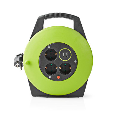 NEDIS Enrouleur Rallonge Câble 2 Ports de Charge USB 3 Prises de Courant Prise de Terre