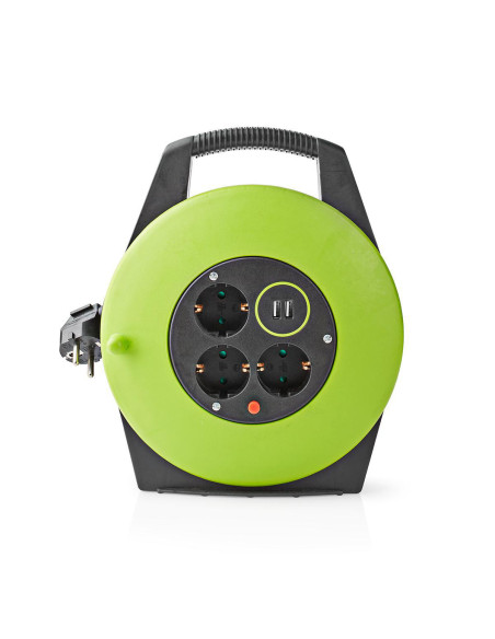 NEDIS Enrouleur Rallonge Câble 2 Ports de Charge USB 3 Prises de Courant Prise de Terre