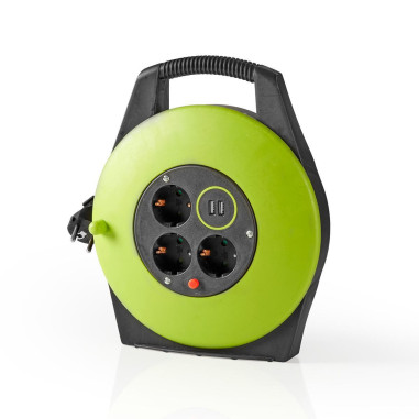 NEDIS Enrouleur Rallonge Câble 2 Ports de Charge USB 3 Prises de Courant Prise de Terre