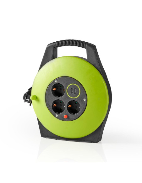 NEDIS Enrouleur Rallonge Câble 2 Ports de Charge USB 3 Prises de Courant Prise de Terre