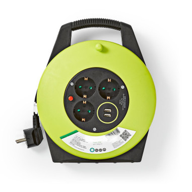 NEDIS Enrouleur Rallonge Câble 2 Ports de Charge USB 3 Prises de Courant Prise de Terre