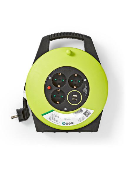 NEDIS Enrouleur Rallonge Câble 2 Ports de Charge USB 3 Prises de Courant Prise de Terre