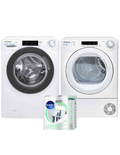 PACK CANDY Lave-linge frontal 10kg 1400trs/min + Sèche-Linge Frontal Condensation 10kg + Kit de Superposition