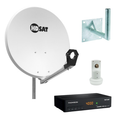 HDSAT Pack Parabole satellite acier 60cm Support LNB + LNB Single + Décodeur Satellite HD TNTSAT ASTRA + Carte + Bras coudé