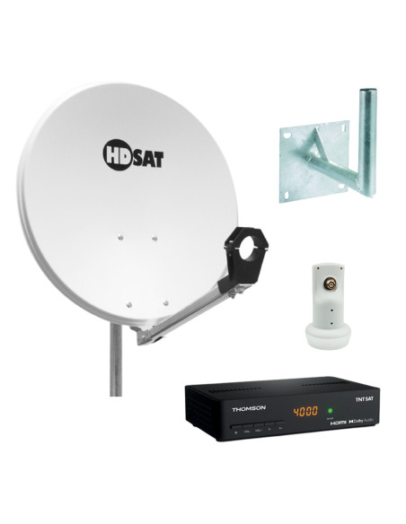 HDSAT Pack Parabole satellite acier 60cm Support LNB + LNB Single + Décodeur Satellite HD TNTSAT ASTRA + Carte + Bras coudé