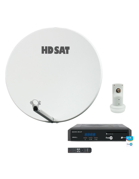 HDSAT Pack Parabole Satellite Fibre Composite Blanche 75cm + LNB Single + SIRIUS 3 Récepteur TV Satellite HD + Carte