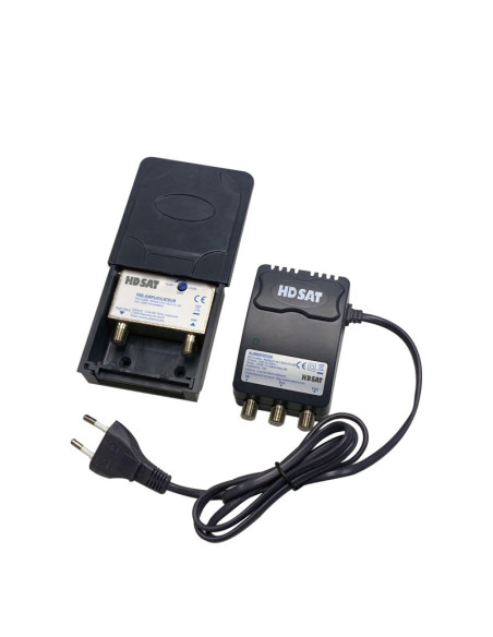 HDSAT Kit Preamplificateur de Mat 5G TNT UHF + Alim 12V 2 Sorties - Gain 38dB Réglable -Amplificat