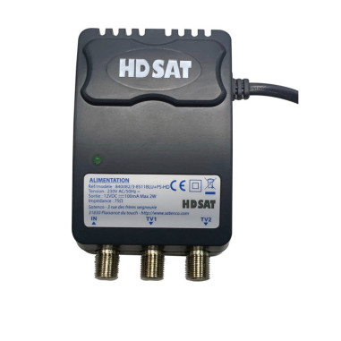 HDSAT Kit Preamplificateur de Mat 5G TNT UHF + Alim 12V 2 Sorties - Gain 38dB Réglable -  Amplificat