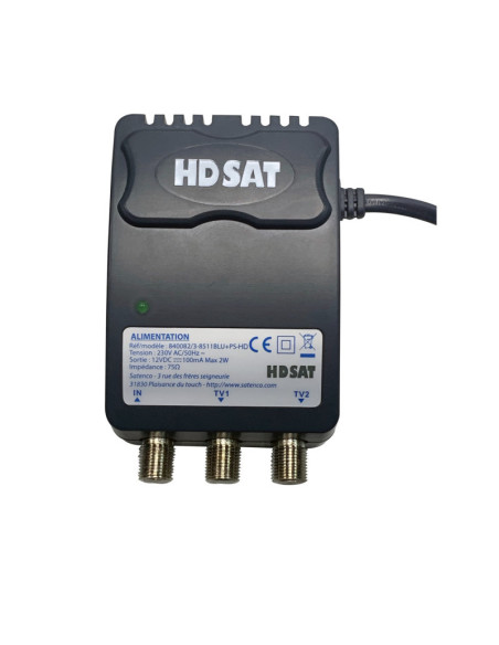 HDSAT Kit Preamplificateur de Mat 5G TNT UHF + Alim 12V 2 Sorties - Gain 38dB Réglable -  Amplificat