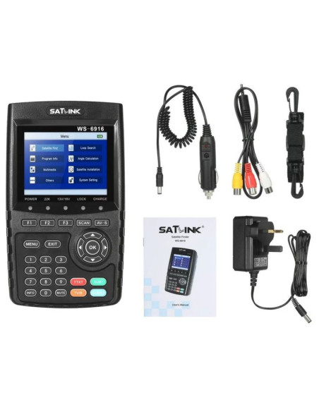 PACK SATLINK WS 6916 HD Mesureur de Champ Satellite DVB-S2 HD + Batterie supplémentaire + Coque Silicone Vert+
