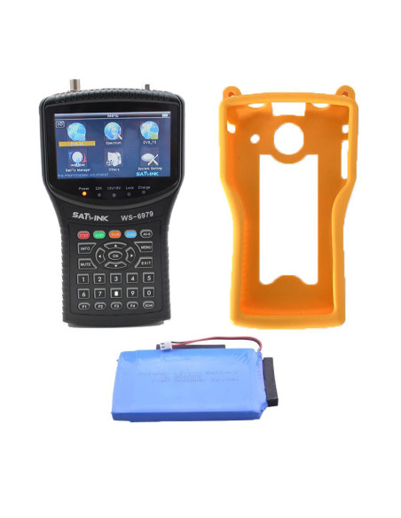 PACK SATLINK WS6979 MESUREUR DE CHAMP COMBO DVB S2/T2 + Batterie Supplémentaire + Coque Silicone Jaune