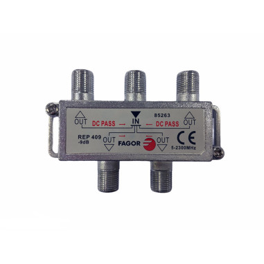 Pack FAGOR Répartiteur Antenne TV ou SAT 1 Entrée 4 sorties 5-2300Mhz + 5 Fiches F 7mm Haute Qualité