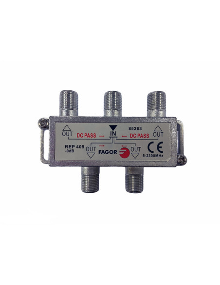 Pack FAGOR Répartiteur Antenne TV ou SAT 1 Entrée 4 sorties 5-2300Mhz + 5 Fiches F 7mm Haute Qualité