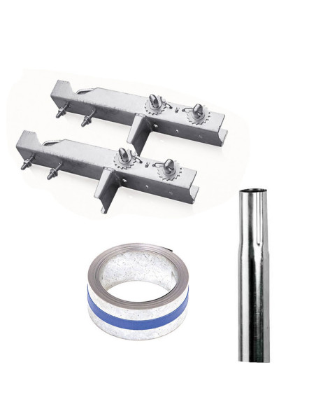 Pack HDSAT Cerclage Cheminée Double Fixation + Feuillard Galvanisé 5m + Mât Emboitable 0.5m Diam 50mm