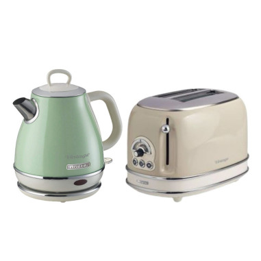 Pack ARIETE Bouilloire Electrique 1L Vert + Grille-pain 2 fentes 815W Beige