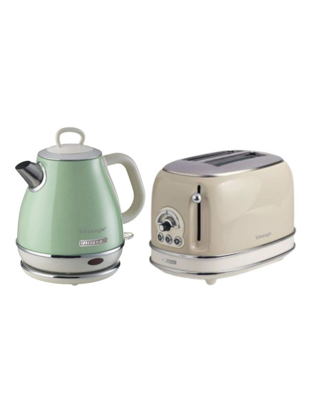Pack ARIETE Bouilloire Electrique 1L Vert + Grille-pain 2 fentes 815W Beige