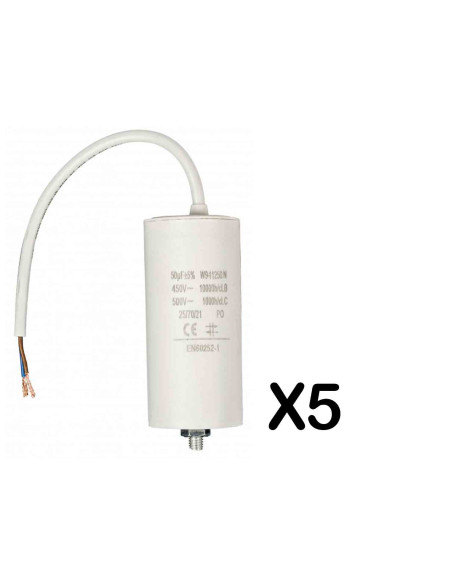 Pack FIXAPART 5x Condensateur 50.0uf / 450 V + Cable Condo fil 50mf