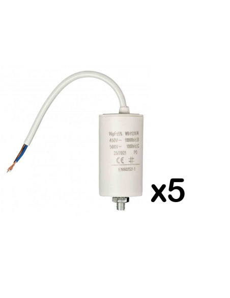 Pack FIXAPART 5x Condensateur 16.0uf / 450 V + Cable Condo 16mf fil