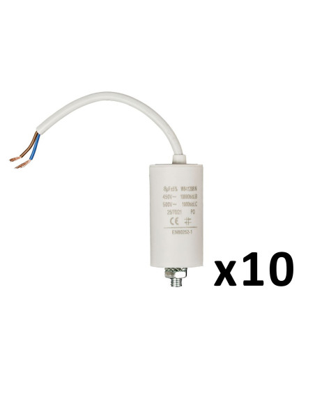 PACK FIXAPART x10 Condensateurs 8.0uf / 450 V + cable Condo fil 8 mf