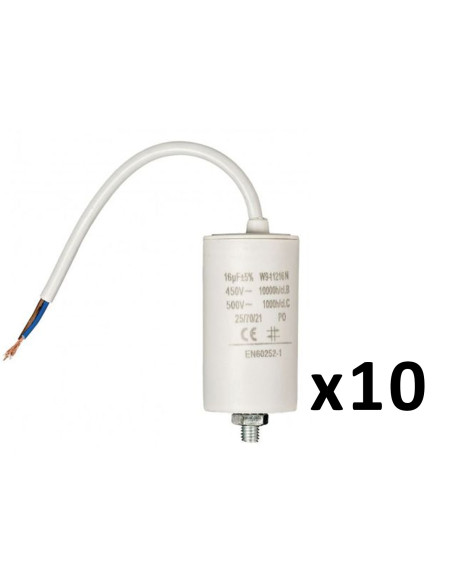 Pack FIXAPART x 10 Condensateurs 16.0uf / 450 V + cable Condo 16mf fil