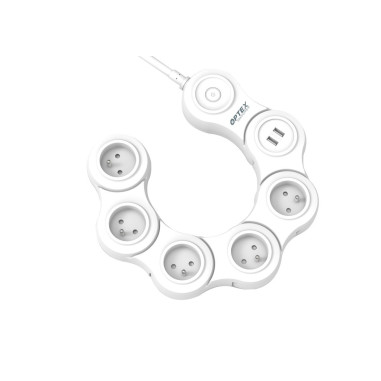 OPTEX Bloc de 5 Prises Articulées + 2 USB + Intérrupteur