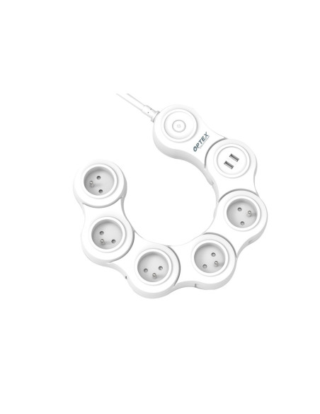 OPTEX Bloc de 5 Prises Articulées + 2 USB + Intérrupteur
