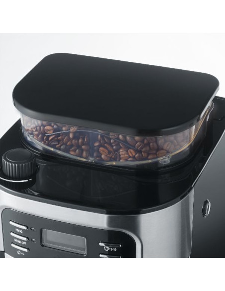 Cafetière filtre 10/15 tasses avec broyeur Noire & Inox - 4810