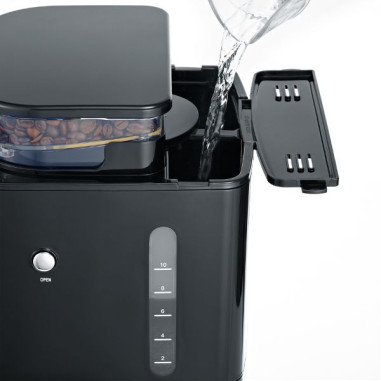 Cafetière filtre 10/15 tasses avec broyeur Noire & Inox - 4810