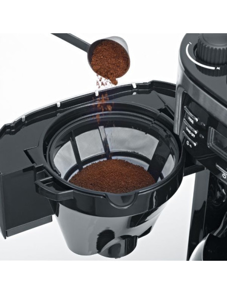 Cafetière filtre 10/15 tasses avec broyeur Noire & Inox - 4810