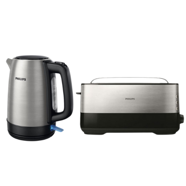 Pack PHILIPS Bouilloire 1.7L + Grille-pain 1 fente 1030W Inox/Noir