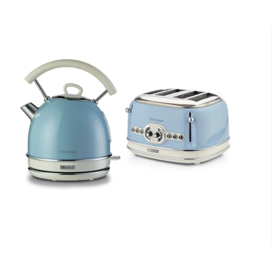 PACK ARIETE Bouilloire électrique 1,7L + Grille-pain 4 fentes 1600W BLEU Vintage