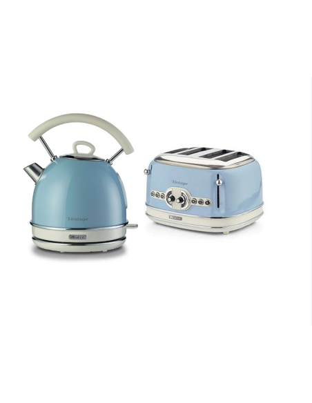 PACK ARIETE Bouilloire électrique 1,7L + Grille-pain 4 fentes 1600W BLEU Vintage