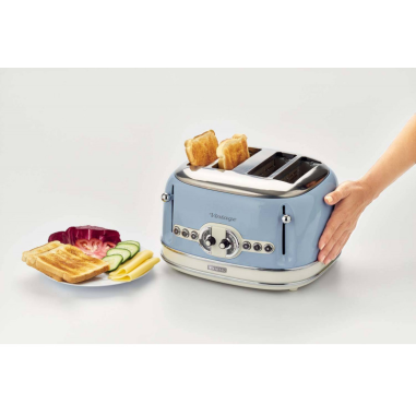 PACK ARIETE Bouilloire électrique 1,7L + Grille-pain 4 fentes 1600W BLEU Vintage