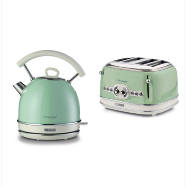 PACK ARIETE Bouilloire électrique 1,7L + Grille-pain 4 fentes 1600W Vert Vintage