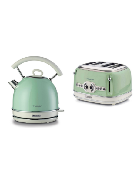 PACK ARIETE Bouilloire électrique 1,7L + Grille-pain 4 fentes 1600W Vert Vintage