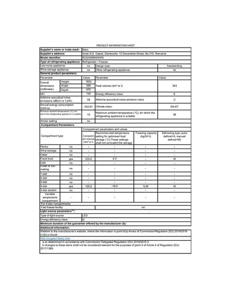 BEKO Réfrigérateur combiné Blanc 343L Froid Statique