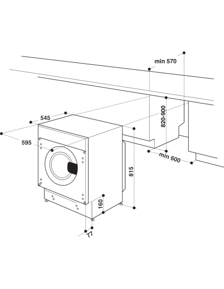 WHIRLPOOL Lave-linge Tout-intégrable Hublot 7 Kg 1400 trs/min 14 Programmes Blanc