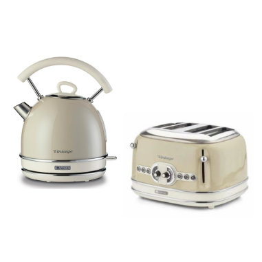 PACK ARIETE Bouilloire électrique 1,7L + Grille-pain 4 fentes 1600W BEIGE Vintage
