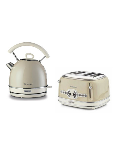 PACK ARIETE Bouilloire électrique 1,7L + Grille-pain 4 fentes 1600W BEIGE Vintage
