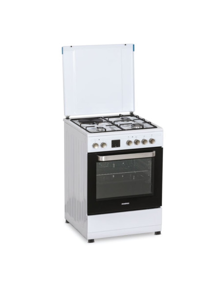 ROSIERES Cuisinière mixte Blanc Convection Naturelle Multifonction 4 plaques Four catalyse 60L