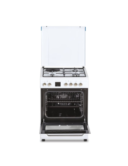 ROSIERES Cuisinière mixte Blanc Convection Naturelle Multifonction 4 plaques Four catalyse 60L