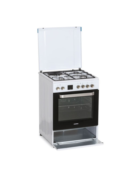 ROSIERES Cuisinière mixte Blanc Convection Naturelle Multifonction 4 plaques Four catalyse 60L